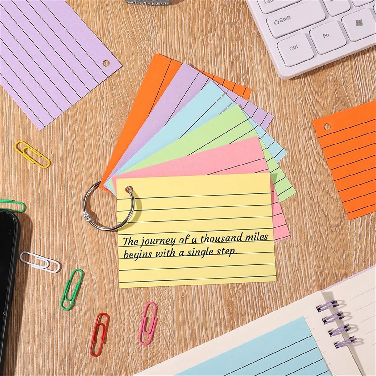 Reliable 600 Pcs Index Cards with Ring, 3 X 4 Inch Colored A7 Colorful Flash Cards with Ring Underline Study Cards