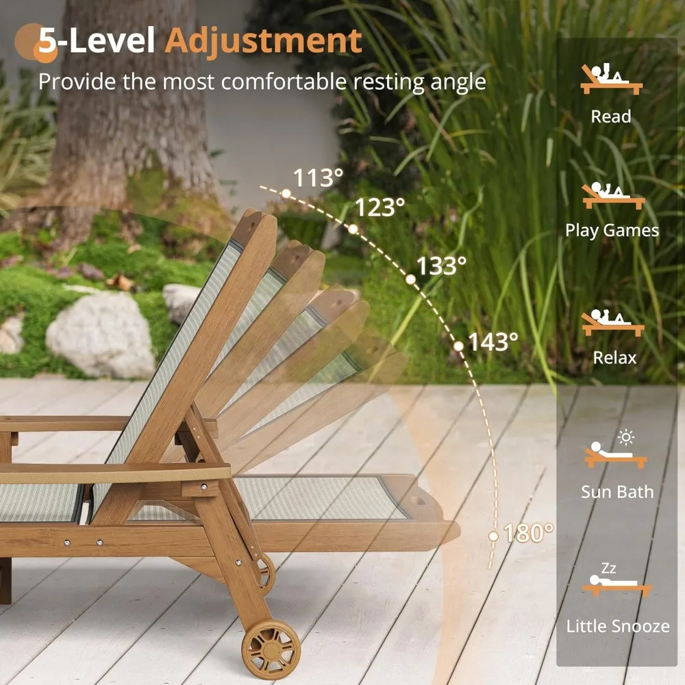 كرسي صالة تشيس خارجي، مادة خوص HDPS وHDPE، كرسي صالة فناء مع مسند ظهر قابل للتعديل، شاي صالة حمام السباحة من الراتنج