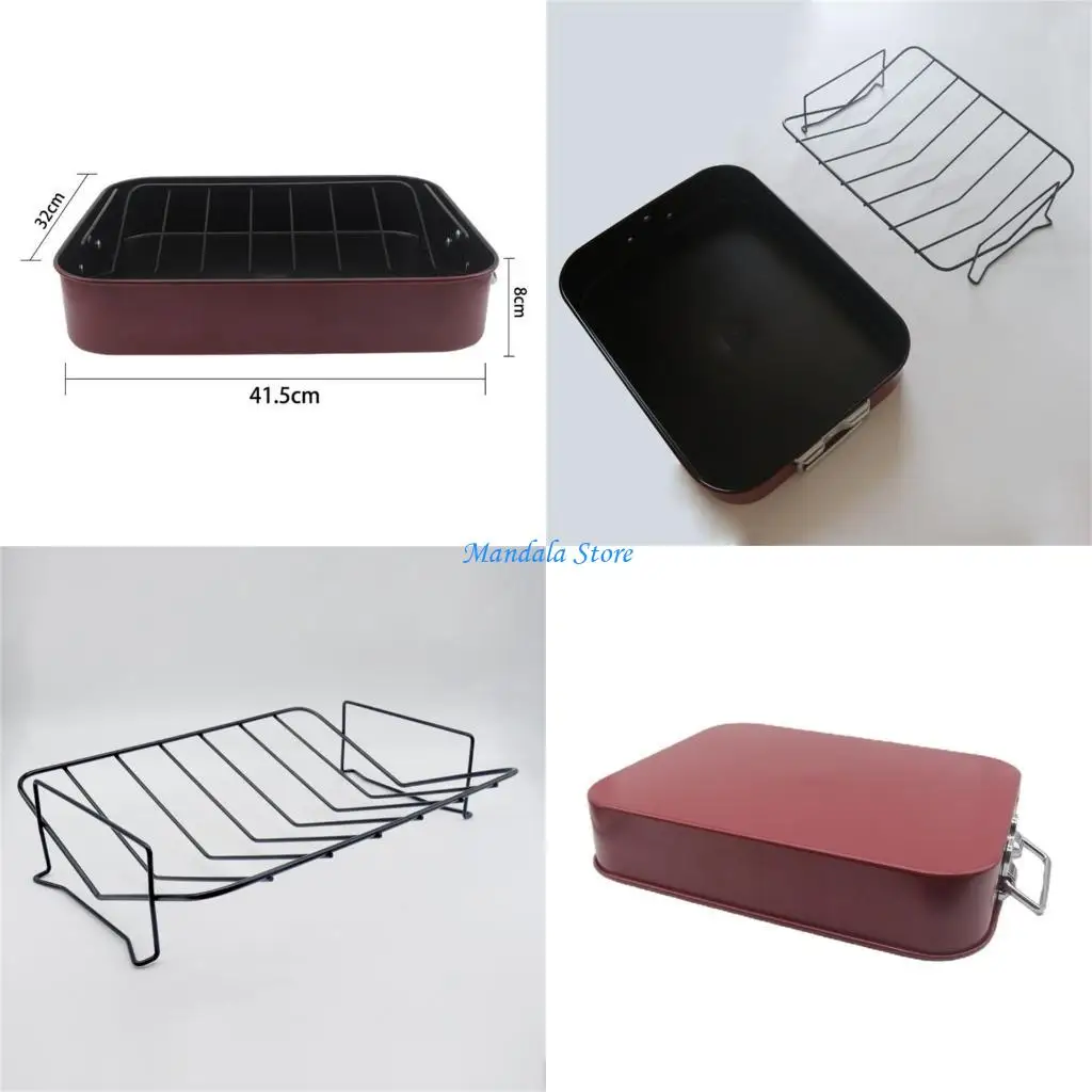 

U2JC Durable Stainless Steel Turkey Roaster with Rack Rust Resistant Grilling Pan Perfect for Roasting Chicken and Vegetables