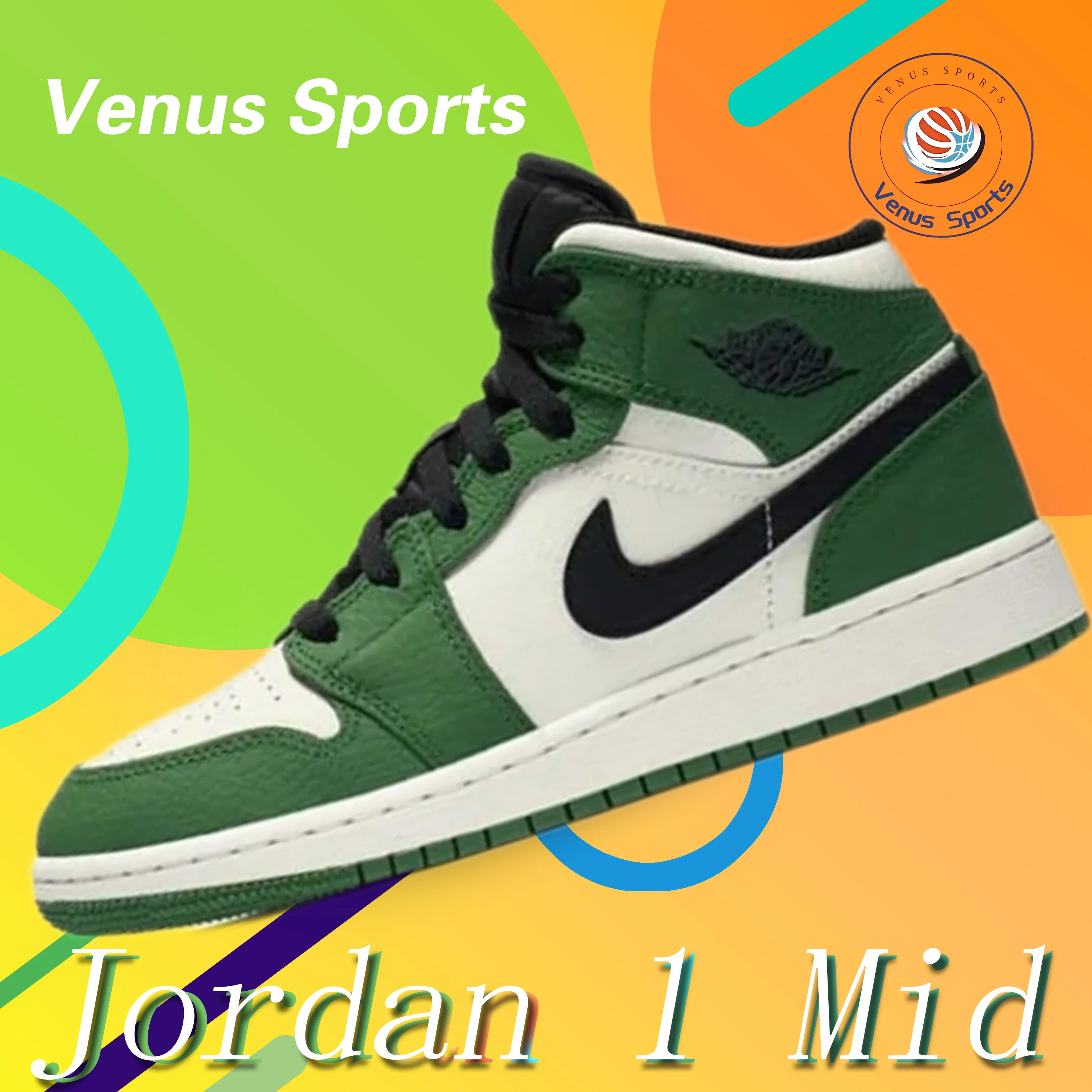 Jordan Air Jordan 1 Mid Athletic Comfort Anti-skid Wear-resistant Mid-top Board Shoes White Green Teenagers