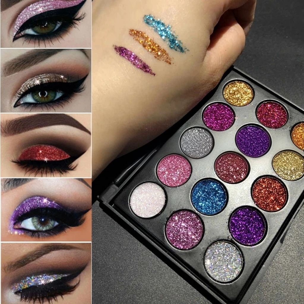 

15 Colors Sparkle Sequins Eye shadow Palette Gold Scallion Powder Diamond Glitter Waterproof Body/Face Makeup Stage Party Makeup
