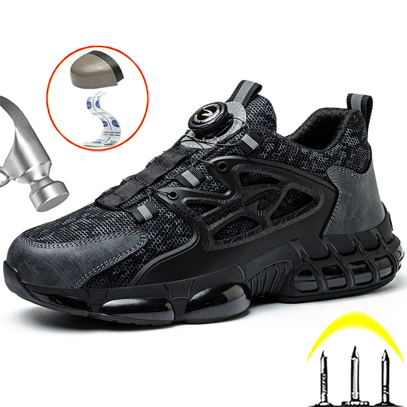 Safety Shoes Rotating Buttons Work Shoes For Men Feet Protection Protective Shoes Puncture-Proof Work Sneakers Indestructible