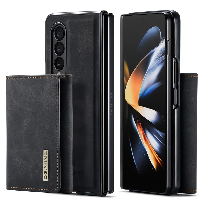 

DG.MING Detachable Card Pocket Case For Samsung Galaxy Z Fold 4 Folio Leather Magnetic Wallet Phone Cover Shell