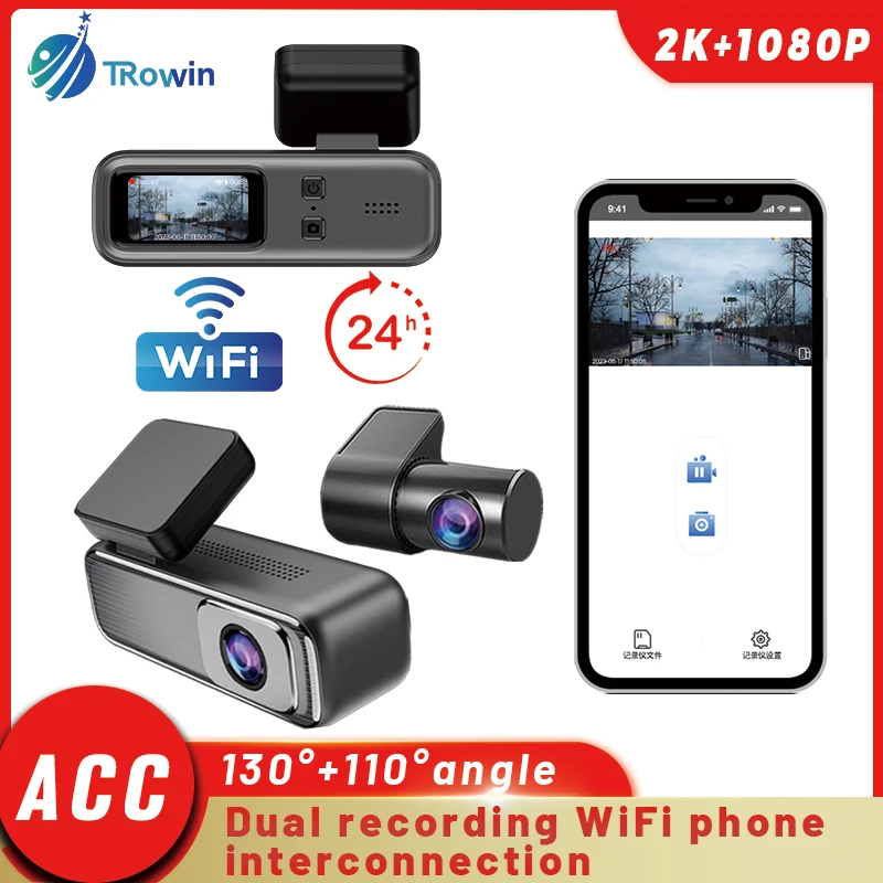 2k wifi DVR Dual Lens Dash Cam 24H MonitorNight vision lens ips Display Tape-c Power Supply  Hidden