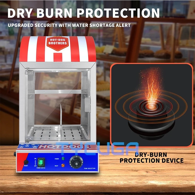 خزانة تسخين هوت دوج التجارية من الفولاذ المقاوم للصدأ، سخان عرض لتدفئة الطعام مع التحكم في درجة الحرارة للاستخدام الخارجي