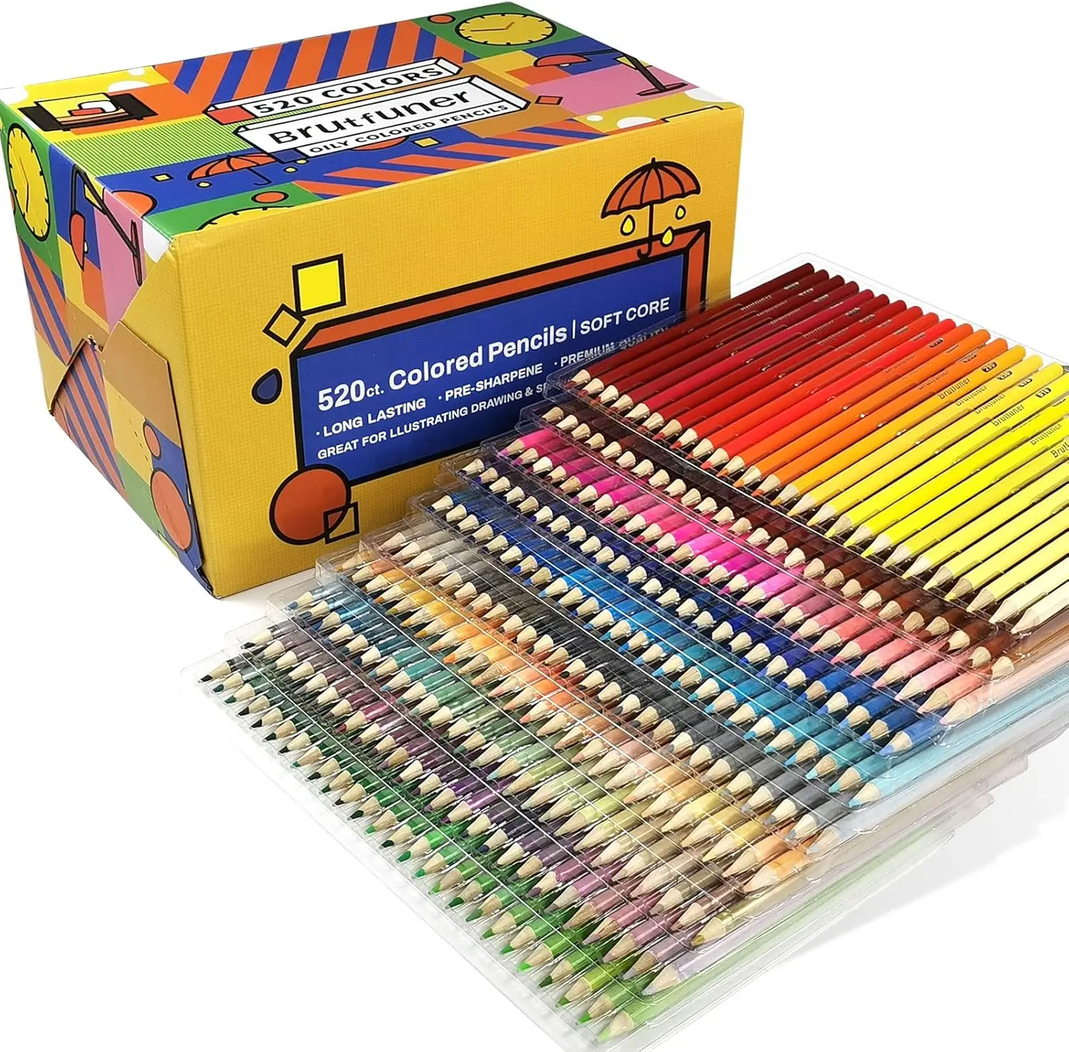 Brutfuner 520 crayons de couleur pour adultes livres de coloriage, ensemble de crayons de couleur pour artistes dessin, croquis