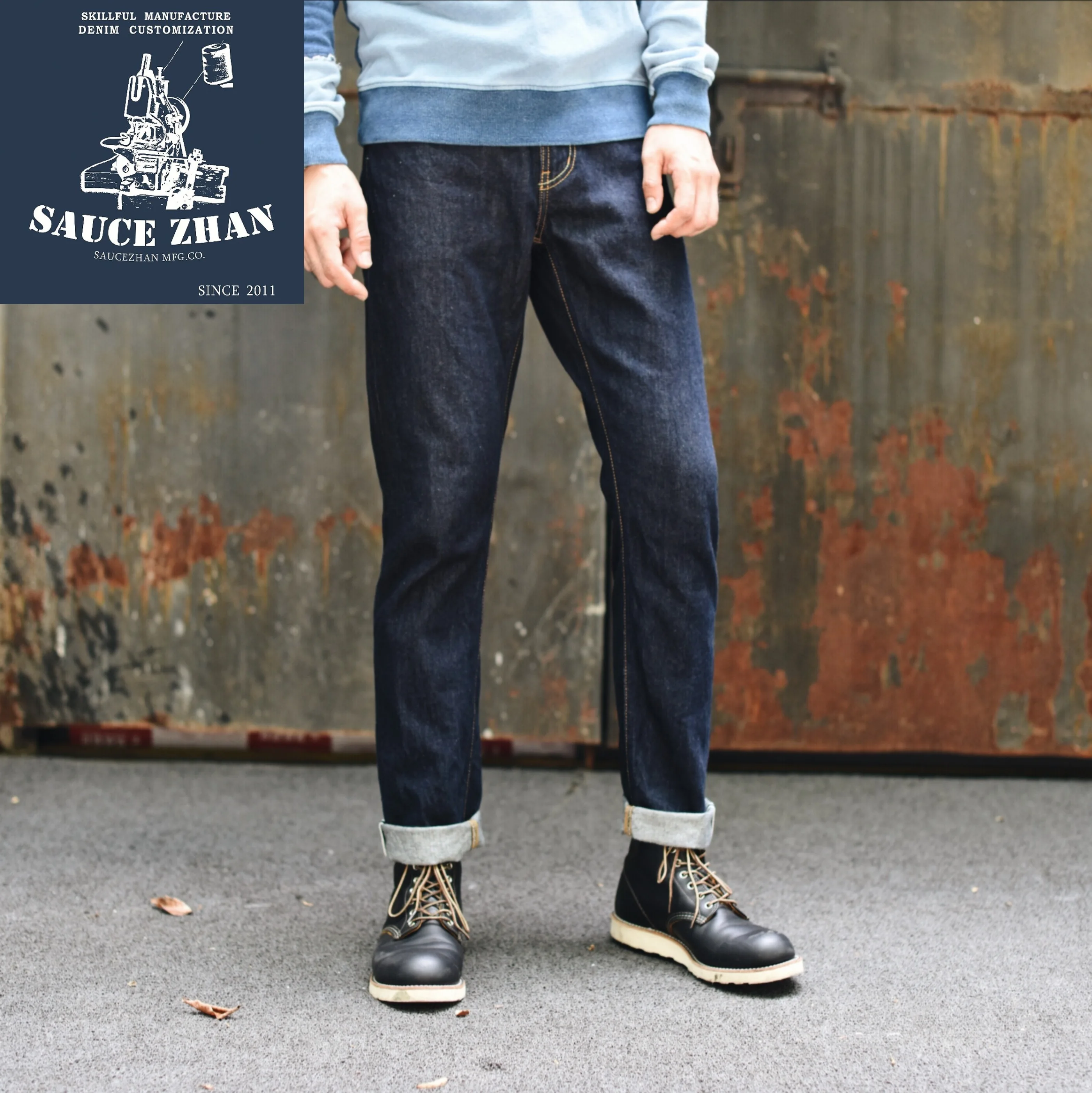 

Saucezhan 314XX Mens Jeans Sanforized Selvedge Denim Jeans for man Indigo and Black Jeans Zipper Fly Slim Fit