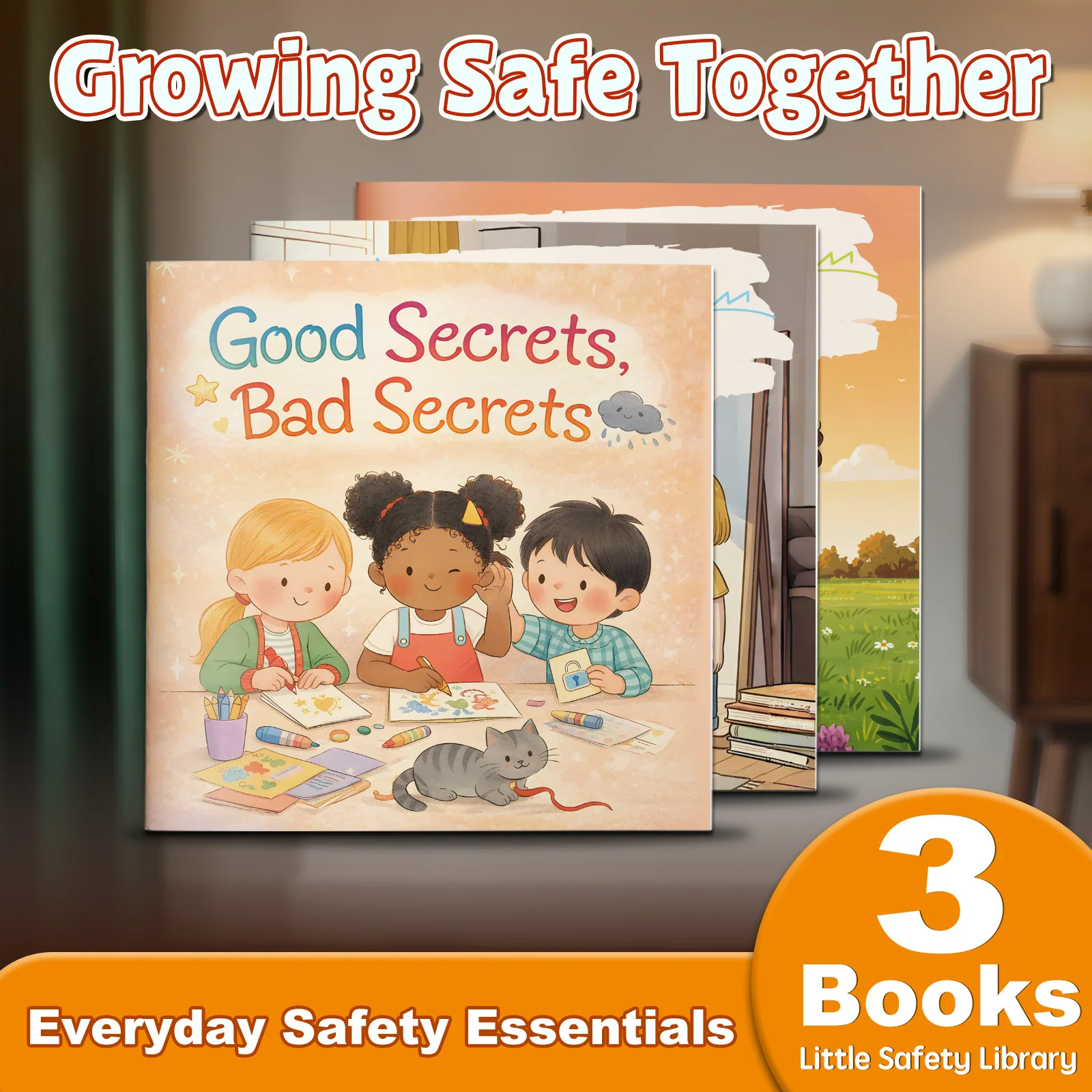 3-Book Kids Safety & Self-Protection Picture Book Set, Early Protection Skills Reading for Toddlers and Preschoolers