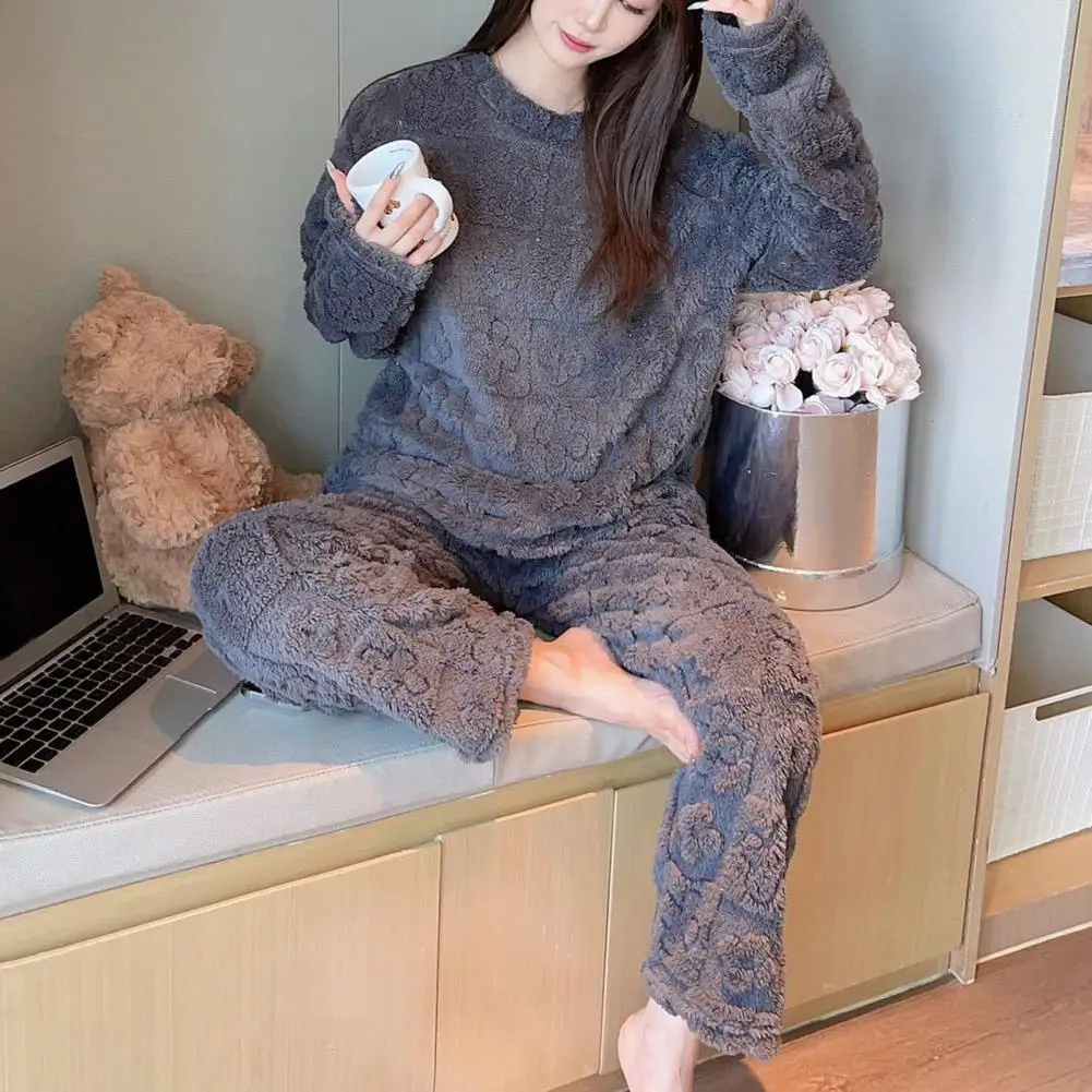 Women Coral Velvet Pajama Set Coral Velvet Women Loungewear Cozy Winter Pajama Set 2-piece Women\'s Fleece Homewear for Comfort