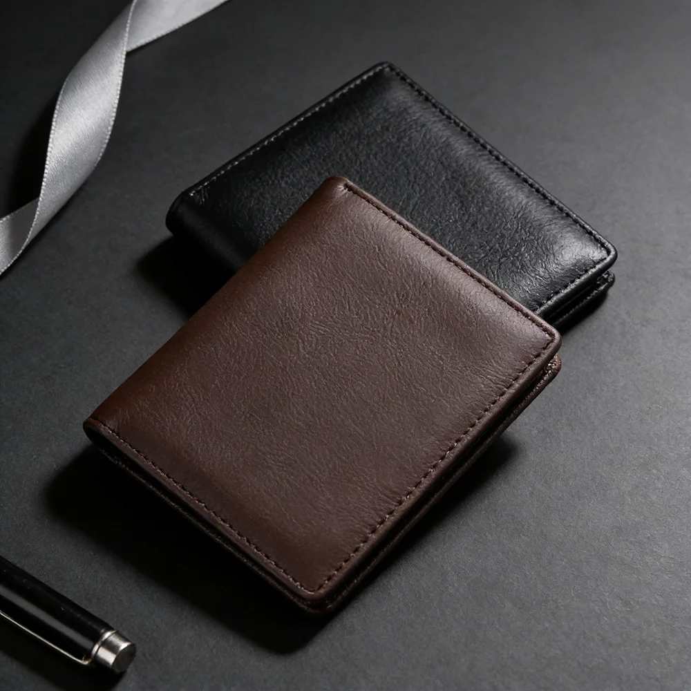 

Men Wallet Genuine Leather RFID Blocking Short Purse Multi Card Holder Minimalist Slim Portable Vintage Business Money Bag