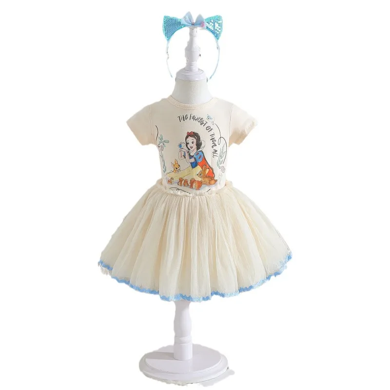 Disney Summer Fashion Children Princess Baby Girl Toddler manica corta Cute Party Dresses Girls Dress Cartoon 2024