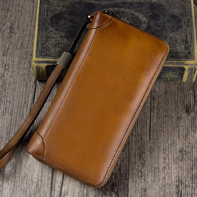 

Vintage leather Women's wallet first layer leather card holder long wallets female zipper clutch bags large capacity purses New