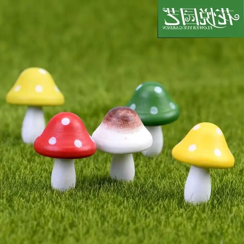 8pcs Wooden Mushroom garden miniature  Mini-size Mushroom Fleshy Plant Ornaments Moss Micro Landscape  home Decoration