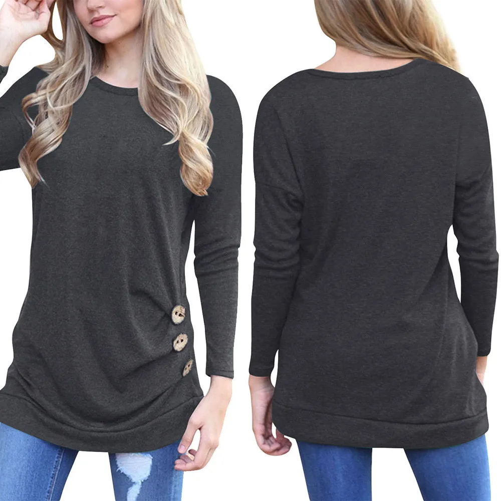 Women Solid Shirt Long Sleeve Botton Blouse Casual O Neck Tops Plus Size Ropa De Mujer Ofertas Con EnvíO Gratis 2024 New