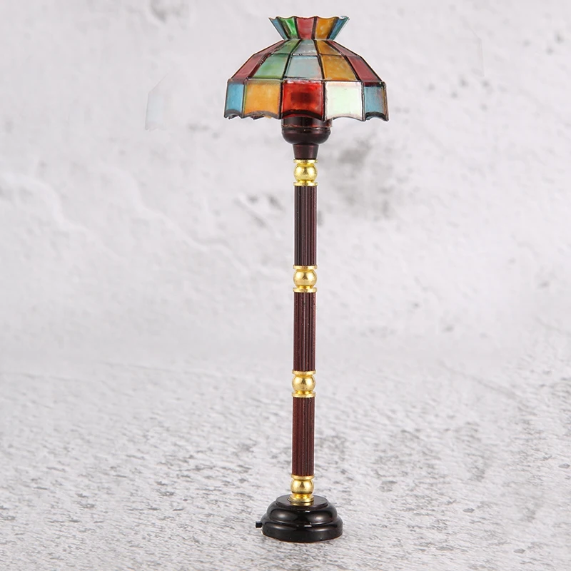 1/12 Dollhouse Miniature LED LAMP Floor Lamp with Switch Battery Operated Colorful Light