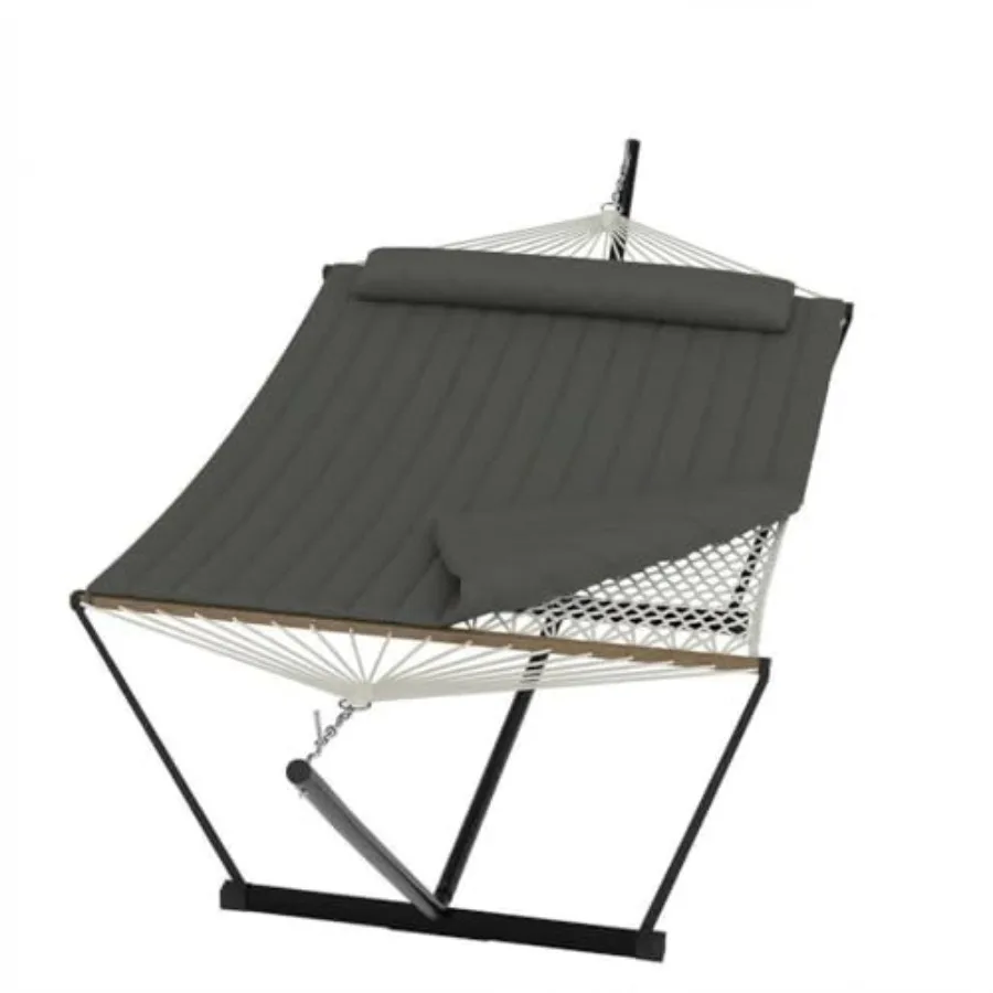 

2 Person Portable Double Hammock for Outdoor with Pillow, Heavy Duty Portable Hammock with Adjustable Steel Stand for Patio, Ga