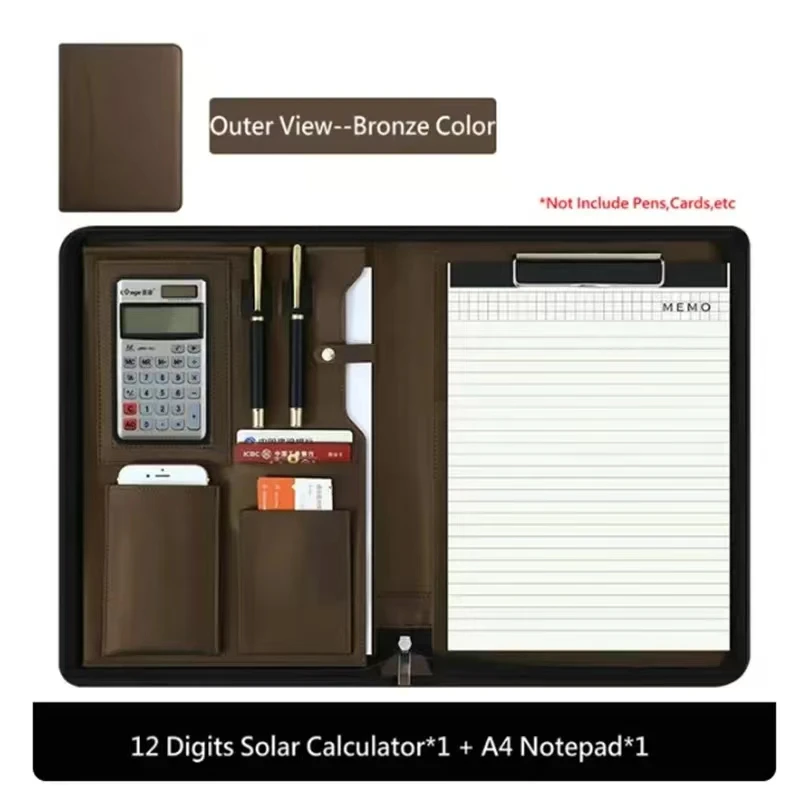 A4 Smart Reusable Padfolio Organizer Leather Planner Folder Document Holder Phone Pockets Briefcase Multifunctional for Office