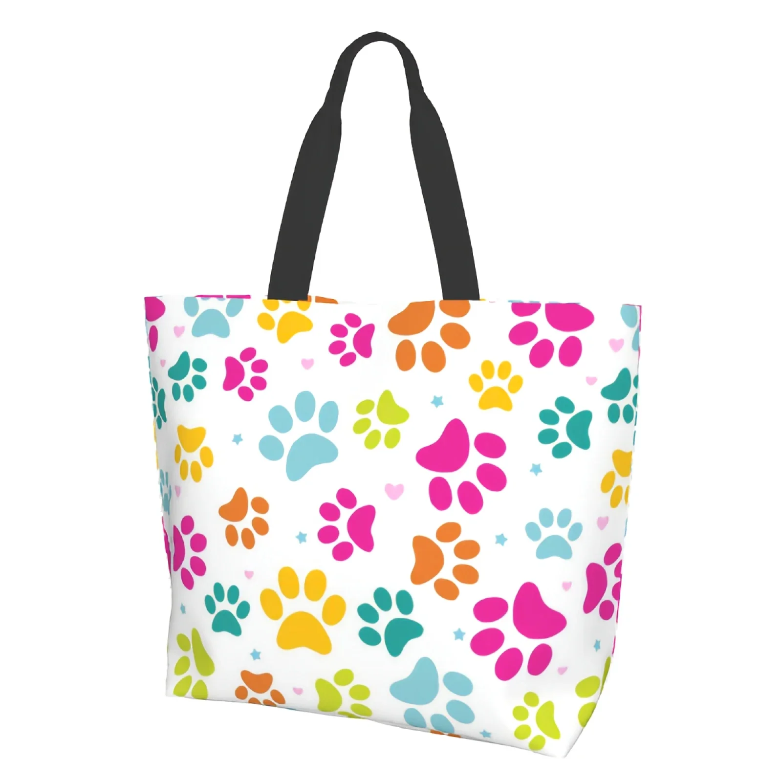 Colorful Dog Paw Print Dog Traces Footprint Pet Tracks Footstep Puppy Toe Shape Canvas Tote Bag Grocery Bags