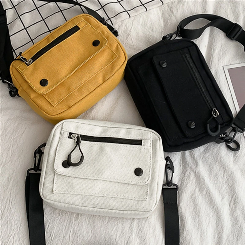 Canvas Crossbody Bags Youth Fashion Casual Large Capacity Ladies Shoulder Bag Solid Color Women Messenger Bag