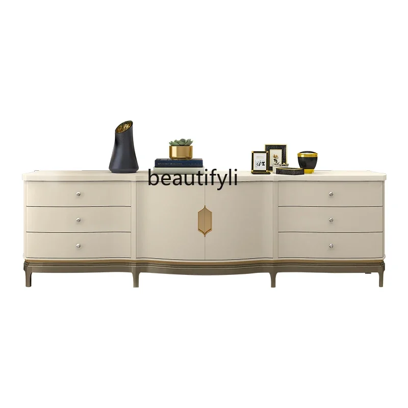 

Solid wood TV cabinet coffee table combination living room furniture American villa high-end audio-visual cabinet53