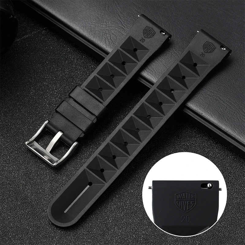 Watchdives-Watch Band, Novo, 20mm, 22mm, Borracha, Liberação Rápida, Suave, Bracelete Universal, Substituição da Fivela de Agulha Inoxidável, Watch