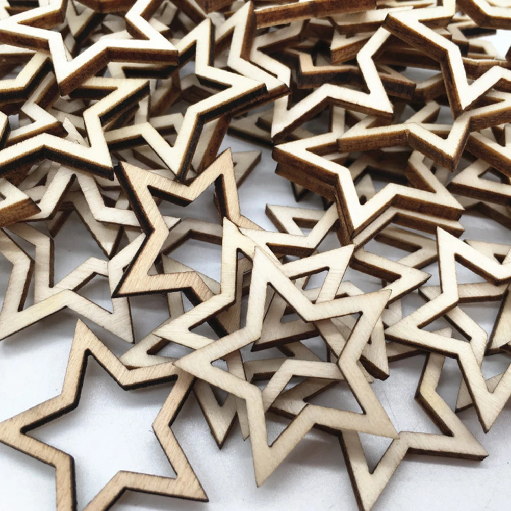 100 pçs fatias de madeira para diy inacabado estrela forma em branco peças de madeira artesanato enfeites diy decoração suprimentos madeira artesanal