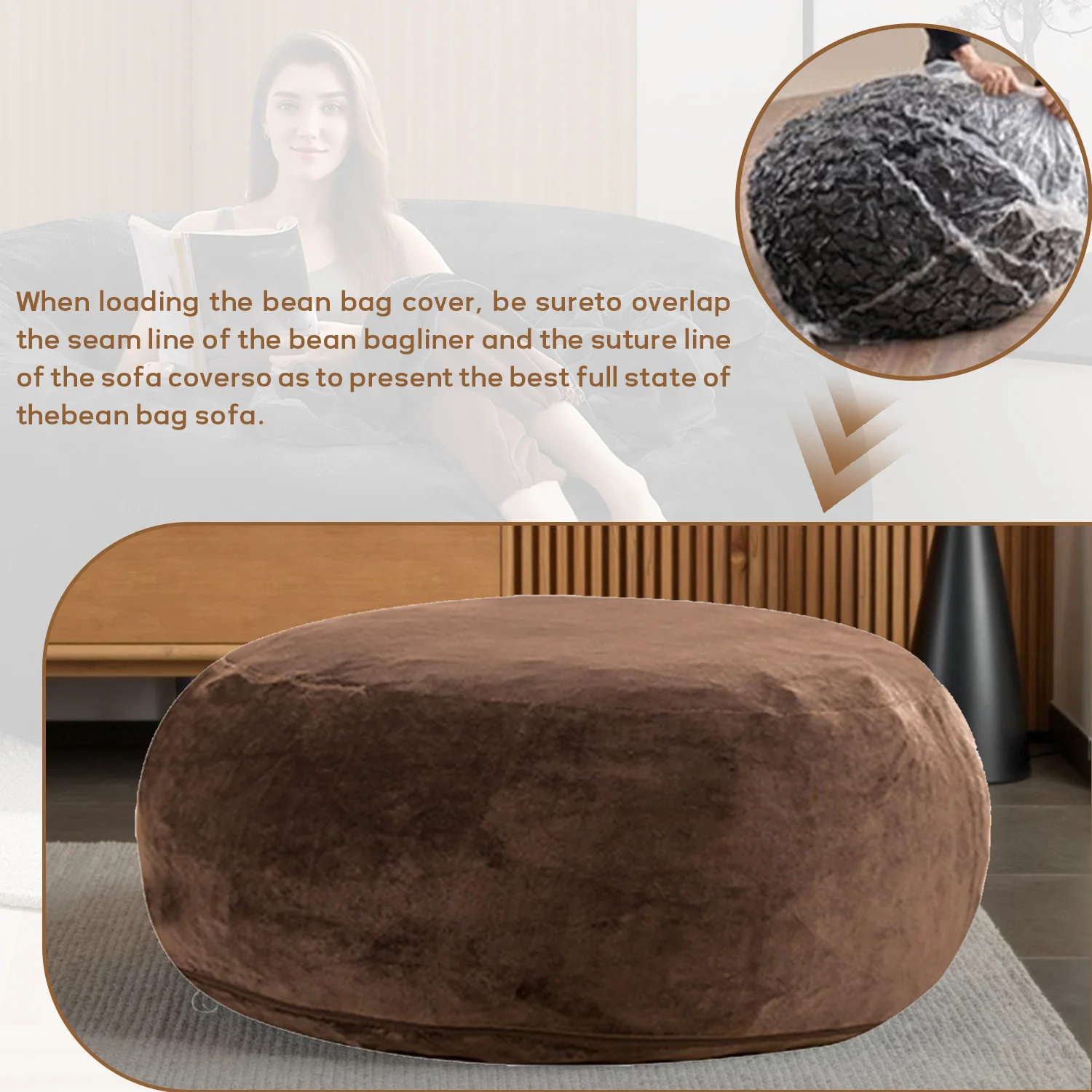 كرسي أريكة كيس بين باج - قطيفة، فائقة النعومة - كرسي بين باج من إسفنج الذاكرة مع غطاء من الجلد السويدي - أثاث محشو مملوء بالرغوة #4