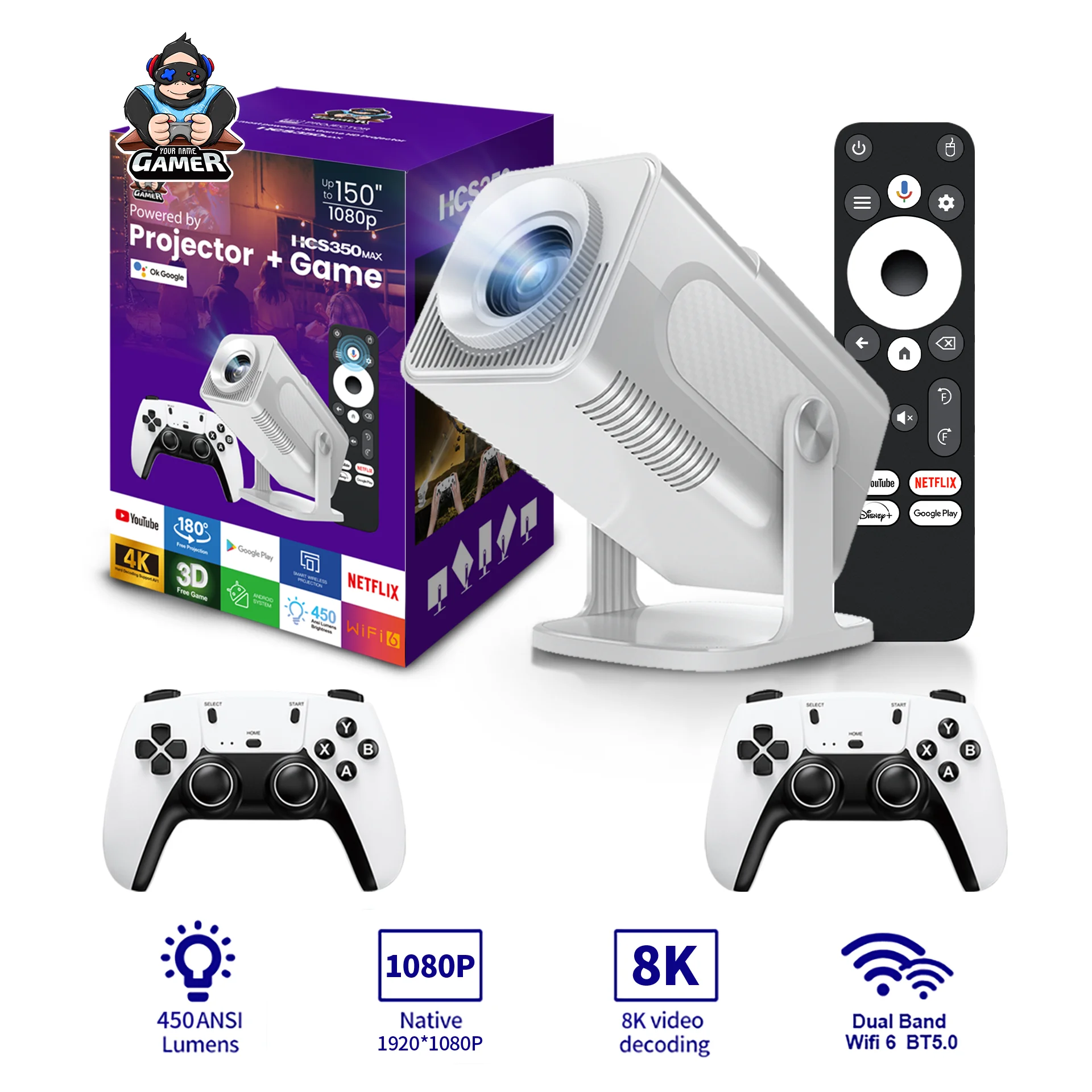 

NEW HCS350MAX Portable HD Video Retro Game Consoles 10000 Android 11 LCD Proyector Video Wifi Wireless Gamepad 3D Home Theater