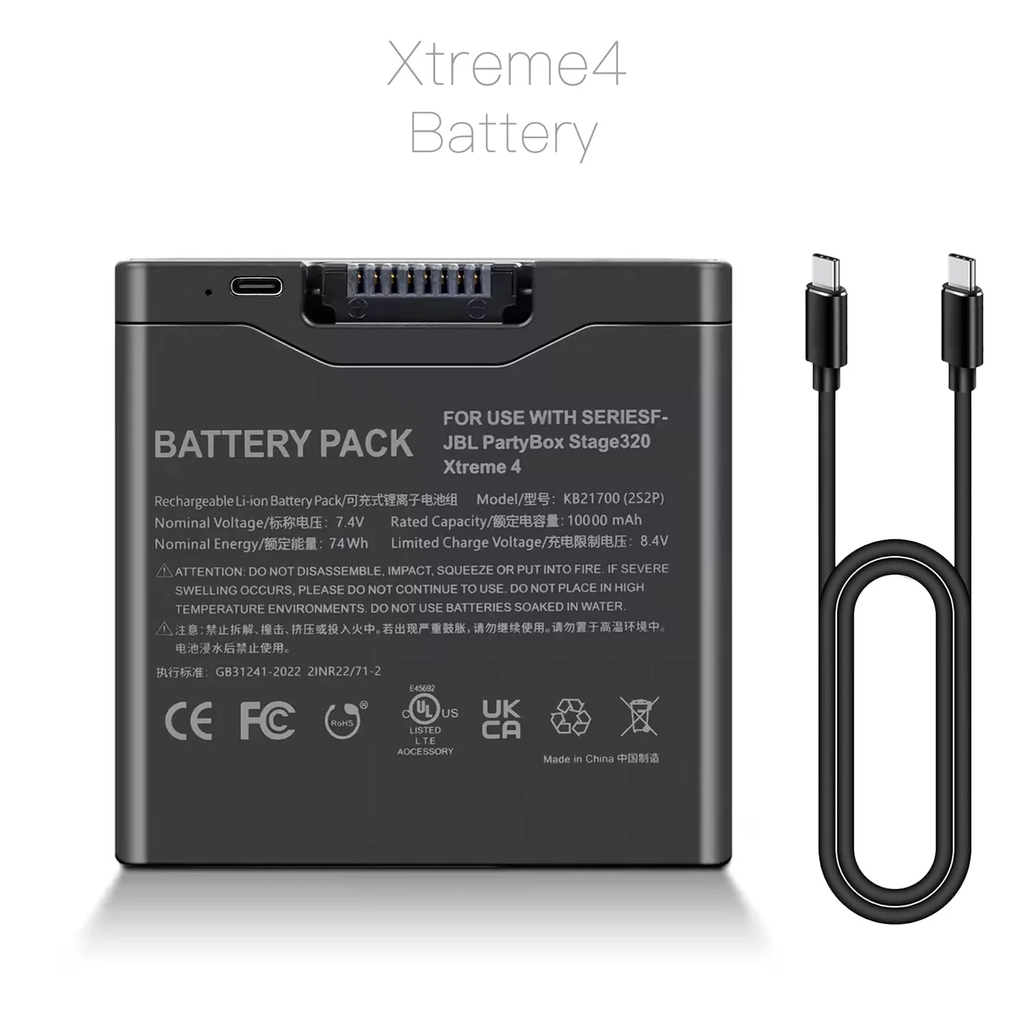 

Аккумулятор 10000 мАч для JBL Battery 400, JBL Partybox Stage 320, Bluetooth-динамик JBL Xtreme 4 с кабелем TYPE-C
