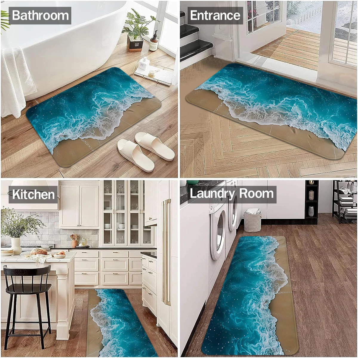 1/2/3 قطعة سجادة منطقة موجة الشاطئ، مجموعة سجادة أرضية غير قابلة للانزلاق للمطبخ، ديكور منزلي، مناسبة للحمامات والردهيات وغرف المعيشة، #4