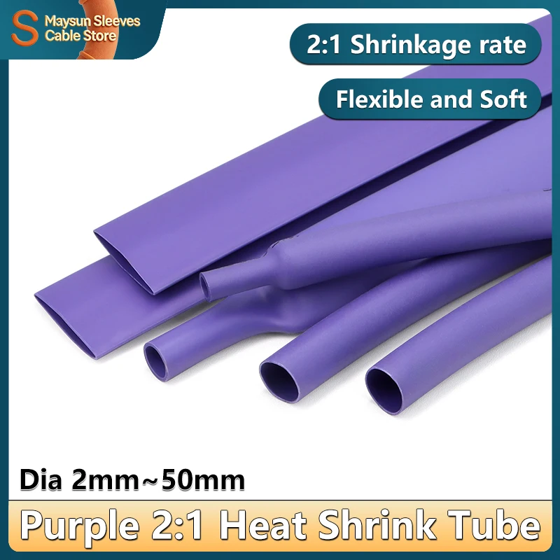 1/2/5/10M Purple 2:1 Heat Shrink Tube Dia 2mm ~ 50mm Polyolefin Insulation Sleeving Wire Waterproof Cable Protector Sleeve Wrap