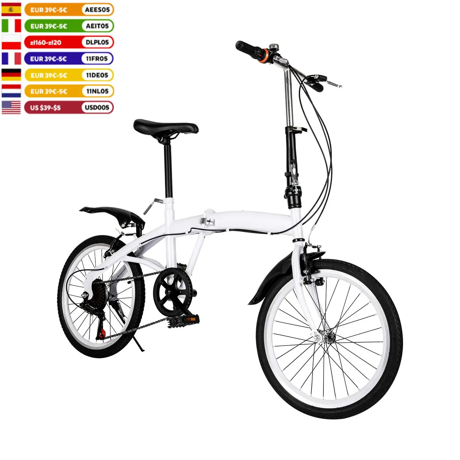 20 Inch Folding Bike Foldable 6-Speed Bicycle Lightweight Road Bike Carbon Steel Portable