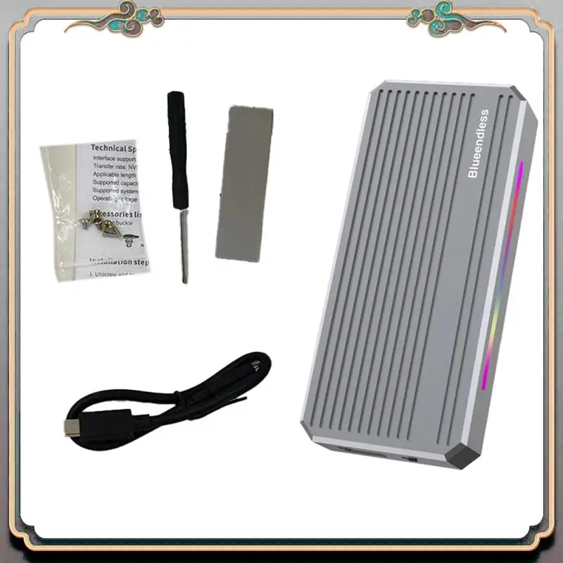 Durable Nvme M.2 SSD Mobile Hard Drive Box 40Gbps USB 4.0 Solid-State Drive Reader RGB Light With Fan