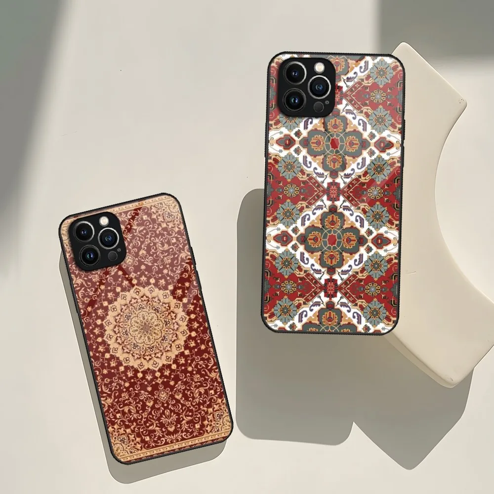 Phone Case for iPhone 15 Floral 14 pattern Pro 11 13 12 Mini XS XR Max 6 8 Persian 7 carpet Plus SE Glass luxury Design Cove