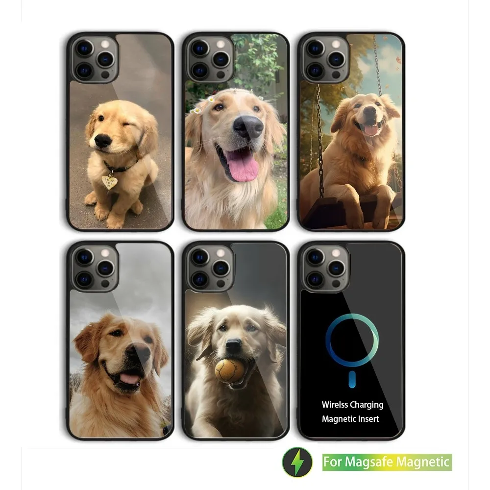 Cute Dog Golden Retrieve Phone Case For iPhone 15,14,13,12,11,Plus,Pro,Max Mini Magsafe Magnetic Wireless Charging