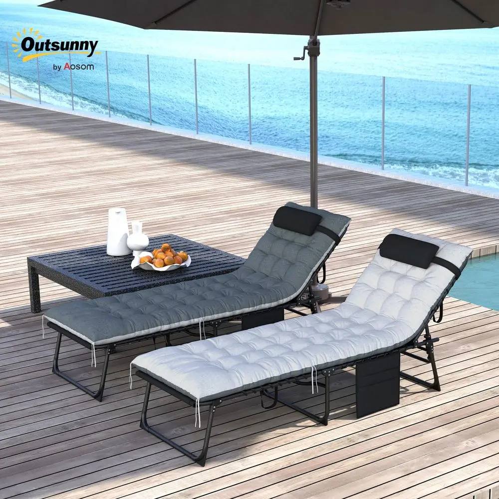 

Chaise Lounge Chair Outdoor Set of 2, 5Position Adjustable Outdoor Pool Lounge Chairs, Folding Tanning Chair Beach Lounger with