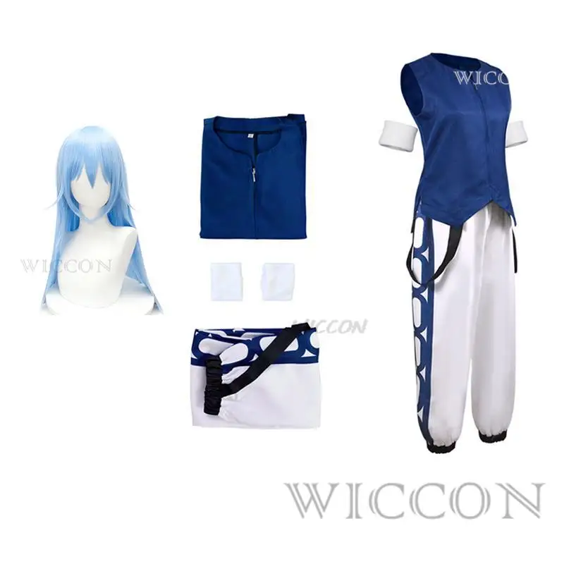 Rimuru Tempest-Costume Cosplay de la saison 2, cette fois je me suis réincarné en Slime, perruque Anime, chemise bleue, pantalon, uniforme, accessoires de cheveux