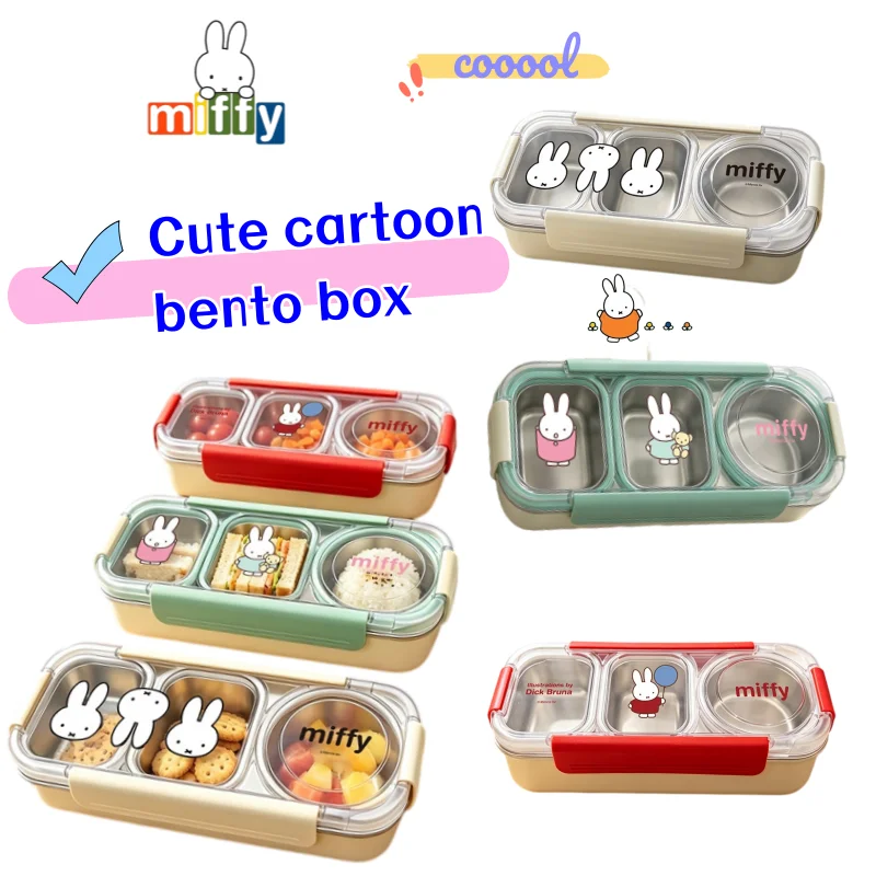 Neue Miffy-Kaninchen-Lunchbox aus Edelstahl mit Fächern, hochwertig, kreativ, persönlich, niedlich, lustig, für Mittagessen und Picknick – Detail 1
