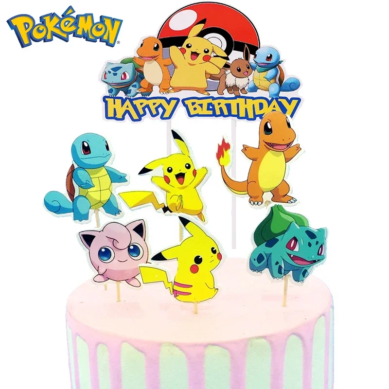 Kawaii Anime Pokémon Cake Topper Pikachu Charizard Figure Cake Insert Children's Happy Birthday Decoration Supply Toys Gift