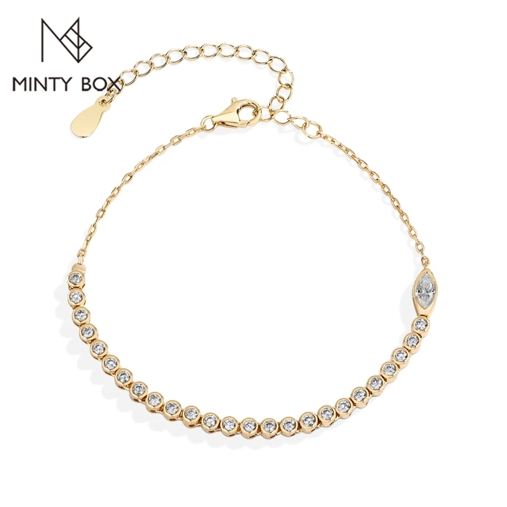 

MINTYBOX Tennis Moissanite Chain Bracelets for Women S925 Silver Lab Diamond Charm Adjustable 24cm Wedding Fine Jewelry Gift