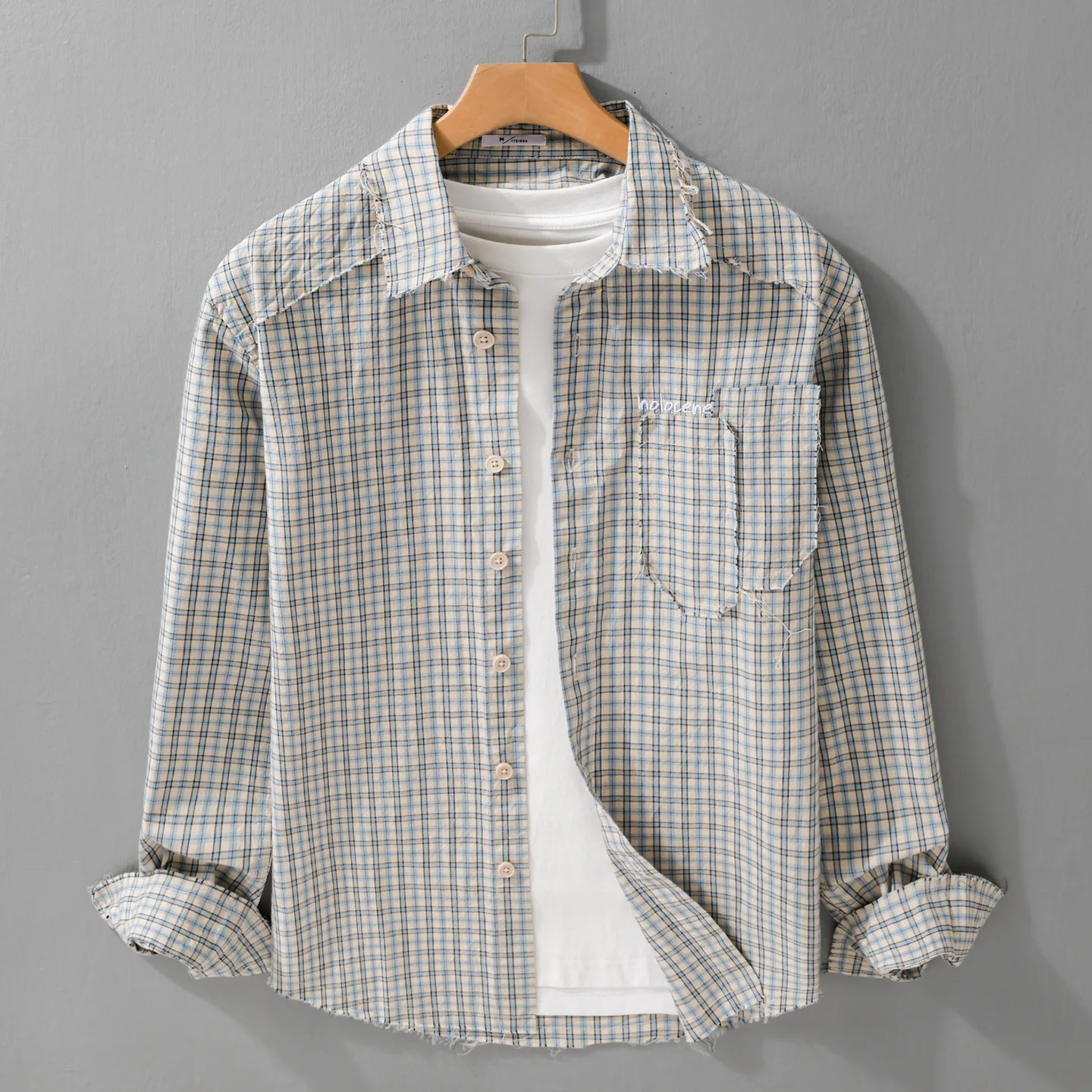 Spring Fall Fashion Classical Plaid Long Sleeve Cotton Shirt for Men Creative Embroidered Loose Casual Premium Trendy Shirt 8025