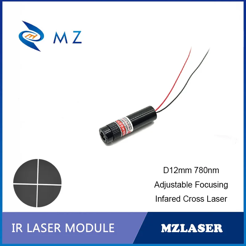 Módulo de diodo láser cruzado infrarrojo Industrial, enfoque ajustable compacto, 780nm, 10mw, Mini potencia baja, clase IIIB, 3V, 5V, 12V, 24V