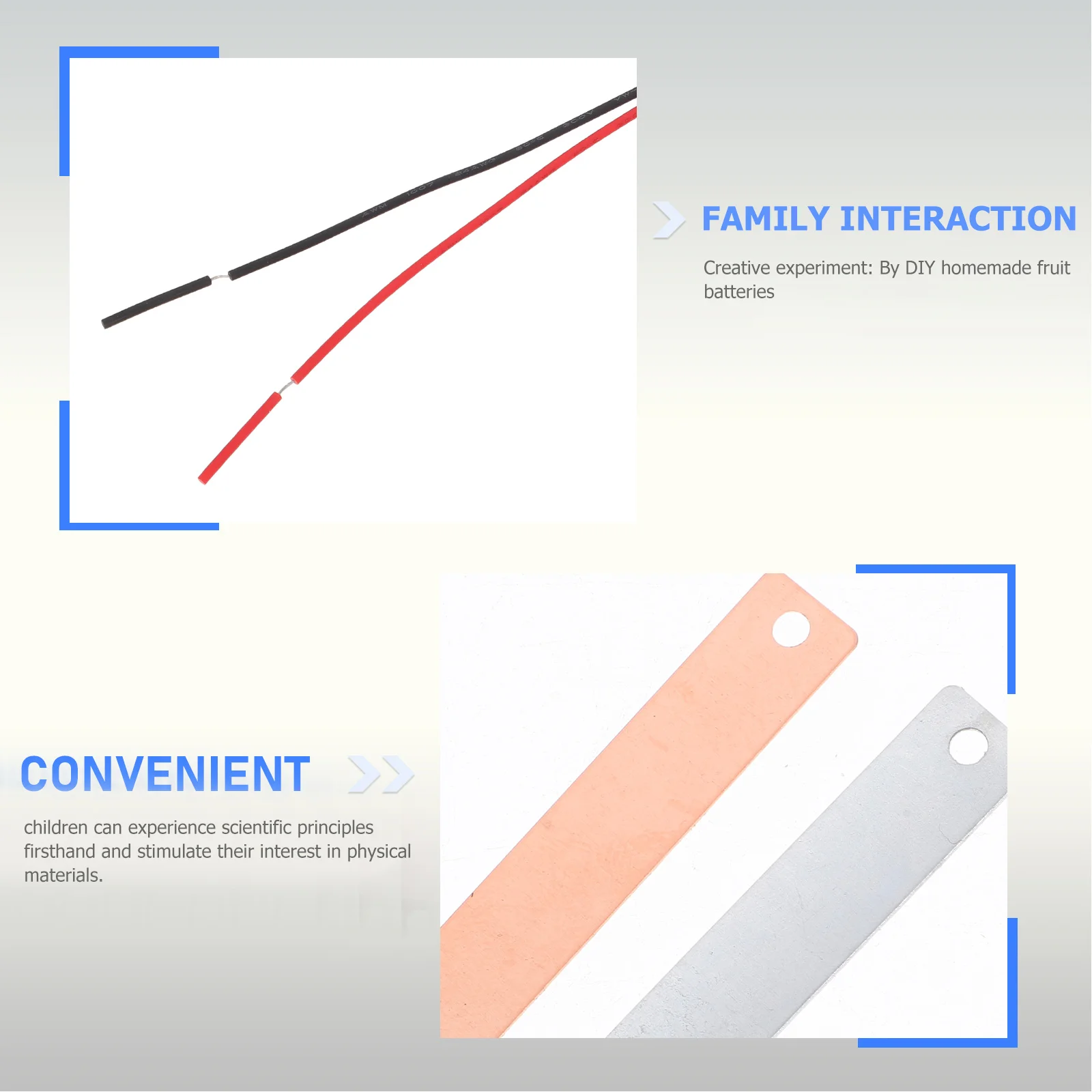 2 set Fruit Science Experiment Kit Zinc Copper Plate Diy Physics Project Kids Renewable Energy Learning Set Electricity