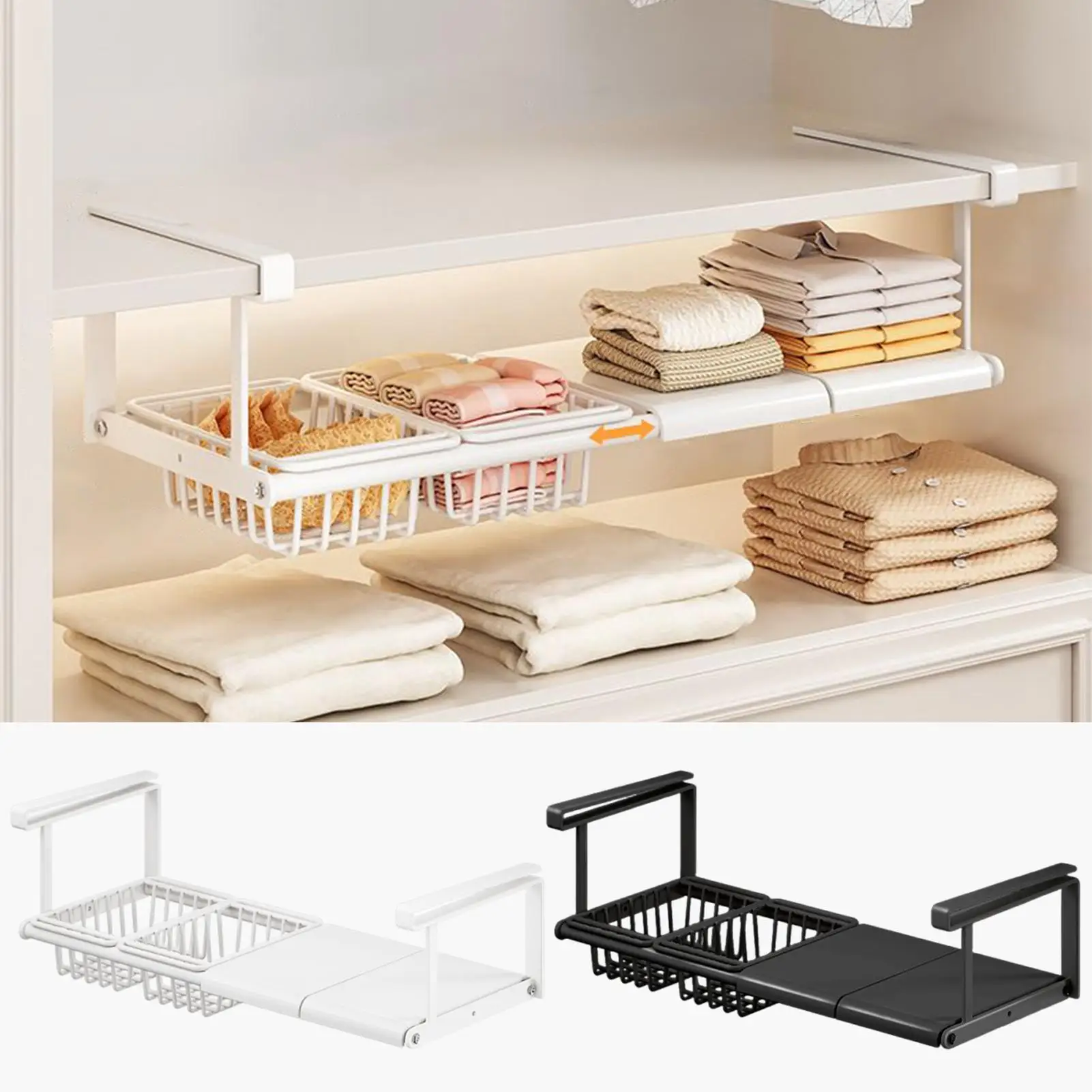 

Under Shelf Storage Basket Expandable Hanging Baskets Under Cabinet Shelf Organizer Space Saver Kitchen, Pantry, Laundry Room