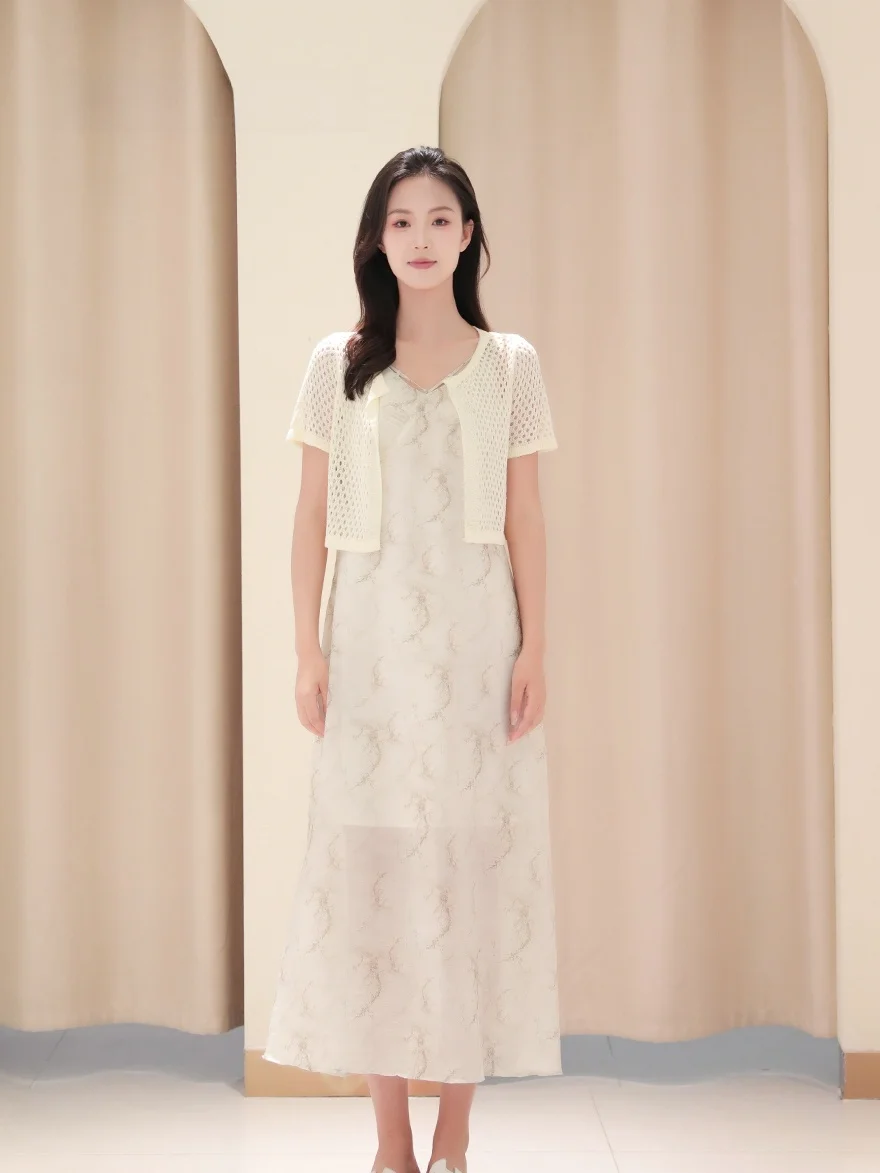 

Dailanzhi Летний новый комплект из двух предметов: платье миди с пэчворком в новом китайском стиле, комбинированный дизайн, элегантное, с завышенной талией, А-силуэт...