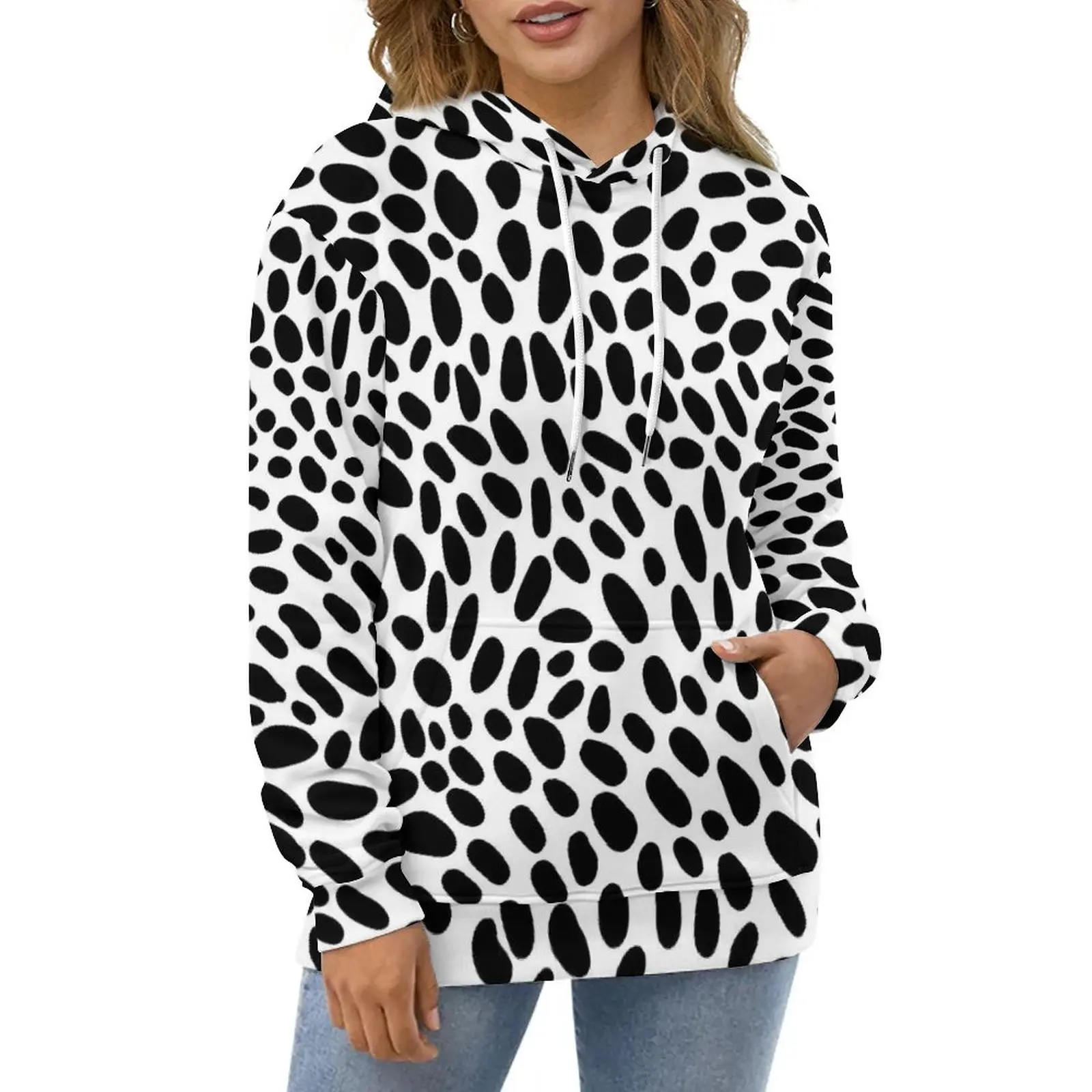 

Dalmatian Dog Hoodies Long Sleeve Animal Spotted Print Trendy Casual Hoodie Spring Streetwear Oversize Loose Hooded Sweatshirts