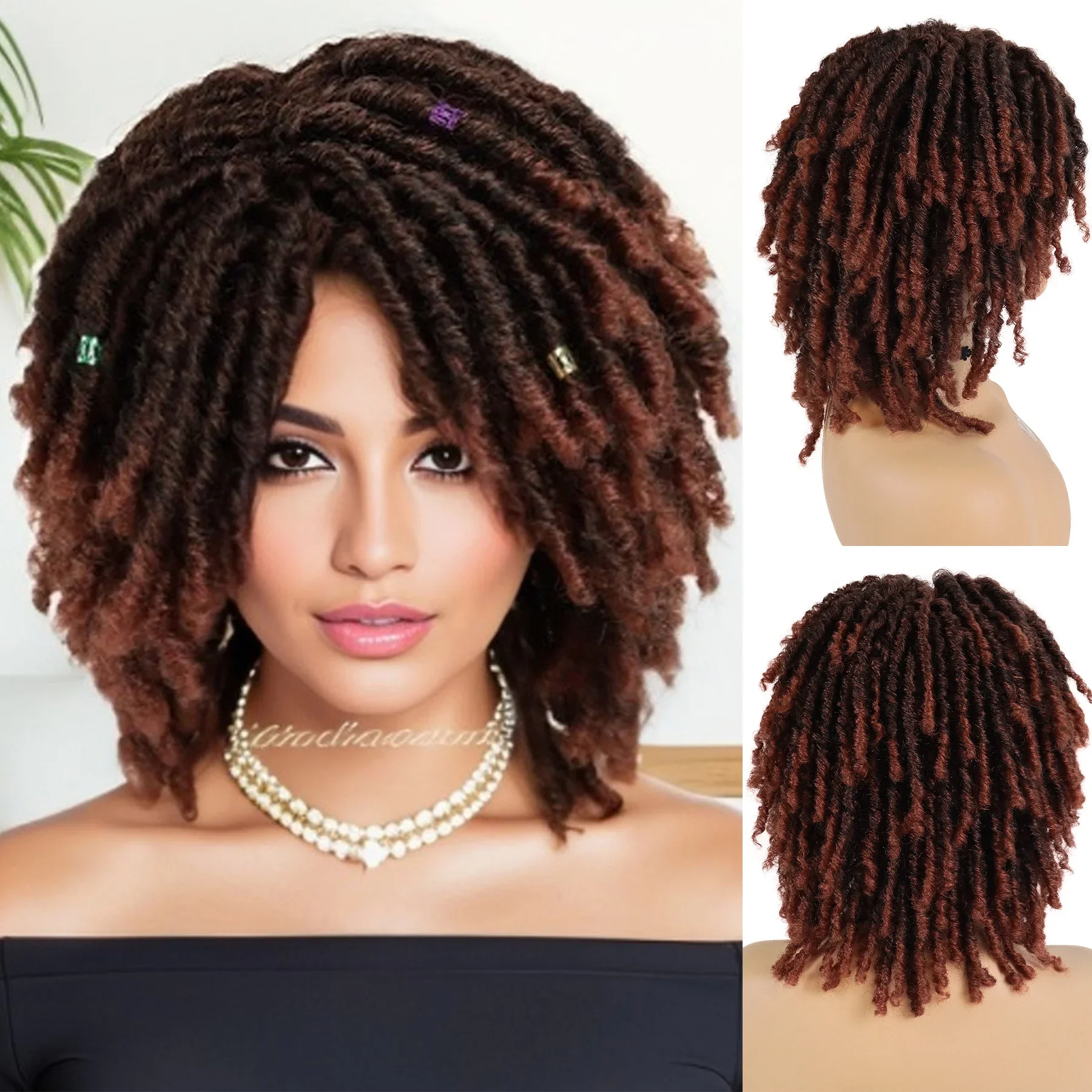 

GNIMEGIL Синтетические вьющиеся плетеные парики для женщин Locs Вязание крючком Крученые волосы Короткий афро парик Женский парик с дредами Ombre Auburn Daily