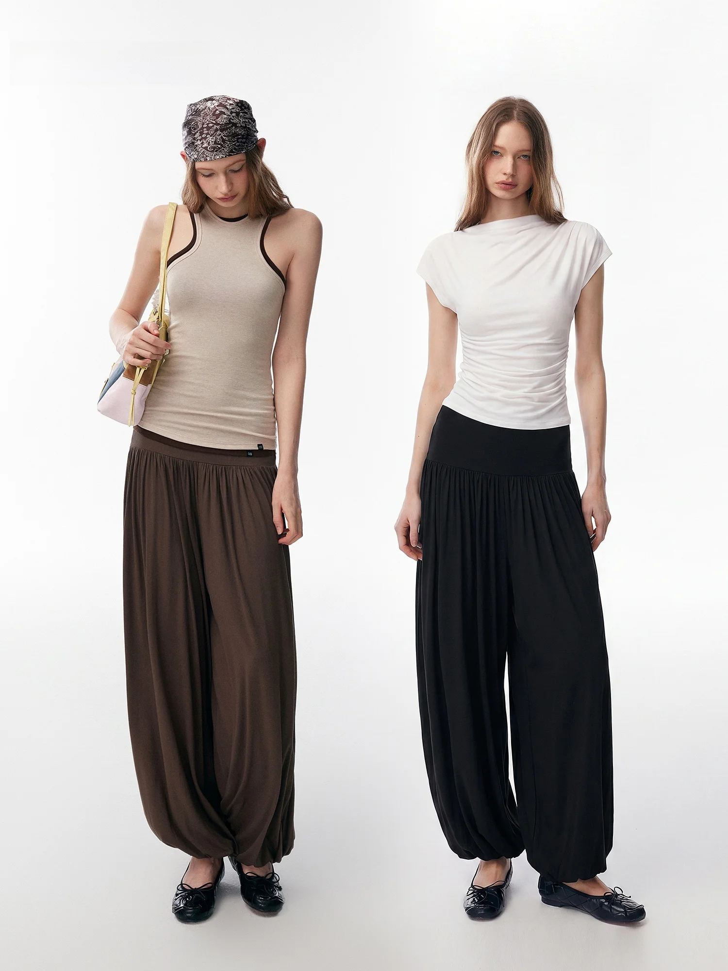 Annachic Knitted Loose Yoga Fitness Pants Fashionable Cuffed Lantern Pants Casual Loose Trousers for Women Daily Wear