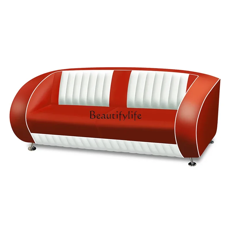 Furniture American retro red bright west leather soft bag double sofa