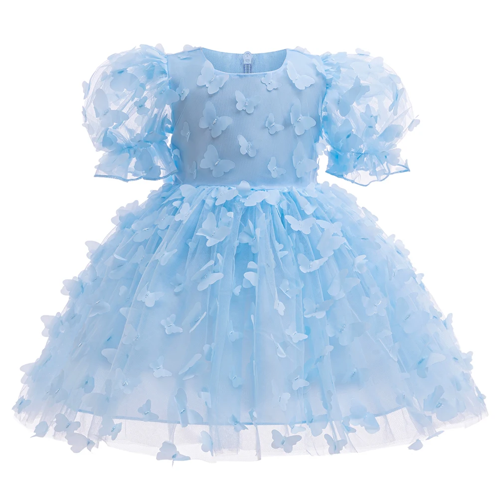 Robe de princesse à manches bulles pour enfants, robes papillon, fête d'anniversaire, festival, élégant, tridimensionnel, fille